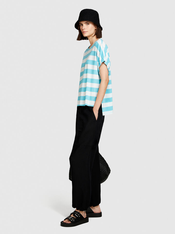Uneven striped t-shirt - women's short sleeve t-shirts - Blue | Sisley image number 2